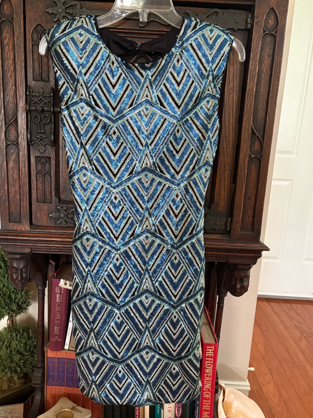 Charlotte Russe: small, Blue Geometric Sequin Sheath Dress